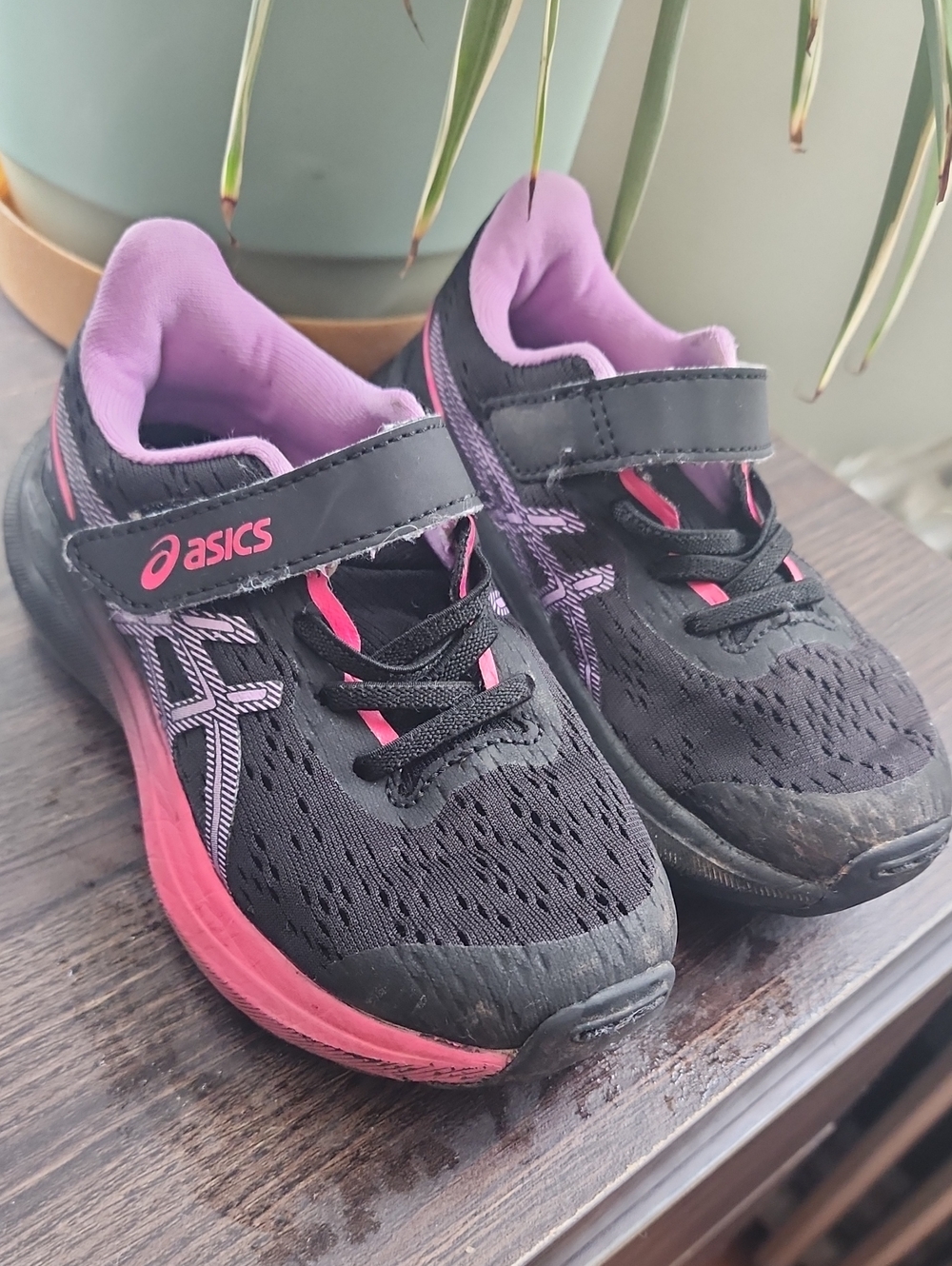 ASICS Kids Black and Pink Athletic Sneakers